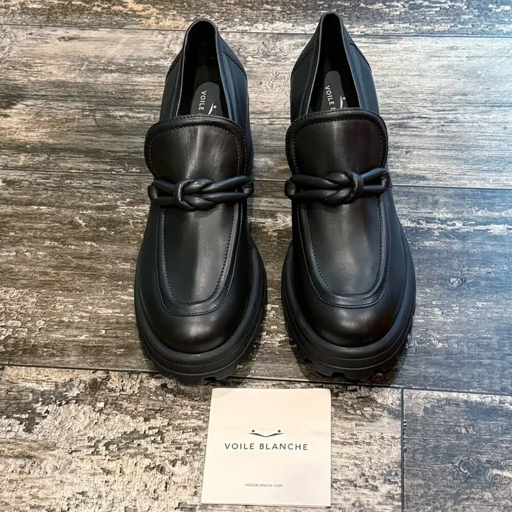 Voile Blanche Carine Nappa Loafers Black Shoes Women Size 40 Luxury Designer NIB - Picture 2 of 14